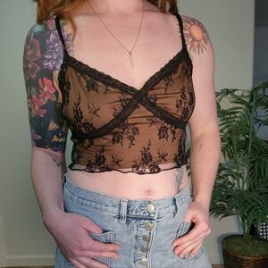 Black Lace Floral Crop Top